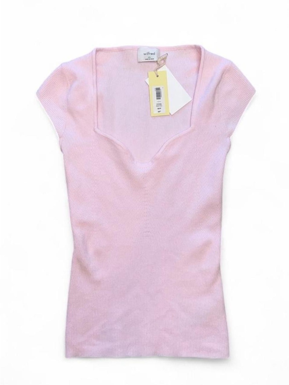 Wilfred Light Pink Ribbed Notch-Neck Cap Sleeve Top